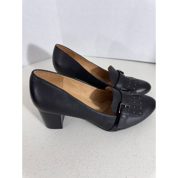 NEW!! "NATURALIZER" Womens SZ 9.5 Blk Fringe Buckle Chunky Heel Slip On Shoe - Picture 5 of 8